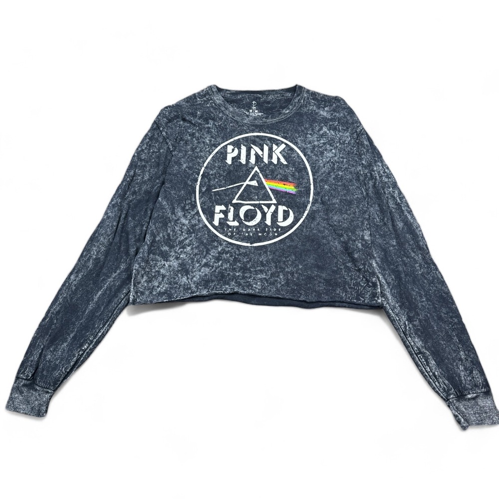 Pink Floyd Crop Top T Shirt Womens Size Medium Gray Acid Wash VTG‎ Style Retro